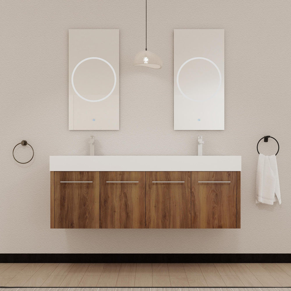 English Elm 60 Inch Wall-Mounted Bathroom Vanity With Double Resin Sink, Modern Design & Ample Storage Space W999S00250