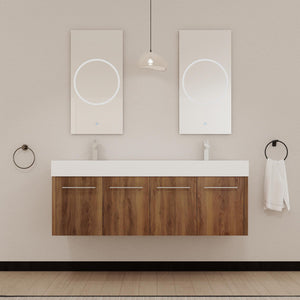 English Elm 60 Inch Wall-Mounted Bathroom Vanity With Double Resin Sink, Modern Design & Ample Storage Space W999S00250
