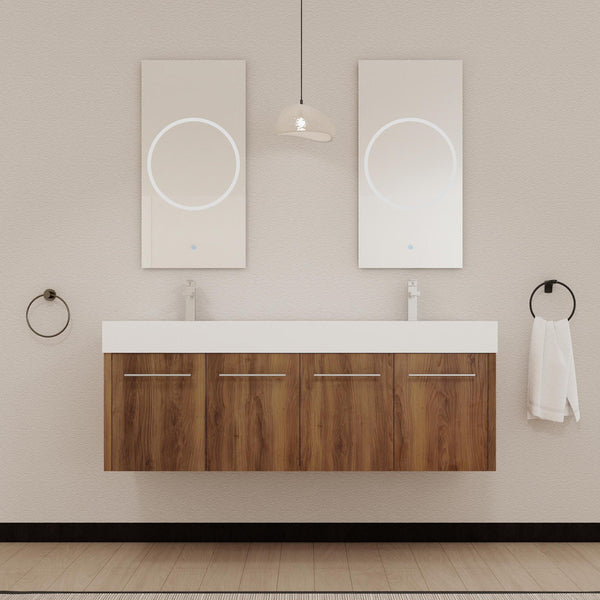 English Elm 60 Inch Wall-Mounted Bathroom Vanity With Double Resin Sink, Modern Design & Ample Storage Space W999S00250