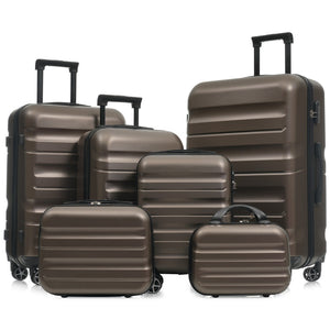 English Elm 6-piece Abs Hardshell Suitcase Set with Spinner Wheels Nested Storage Travel Ready Brown N730P262652G