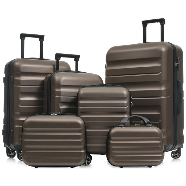 English Elm 6-piece Abs Hardshell Suitcase Set with Spinner Wheels Nested Storage Travel Ready Brown N730P262652G