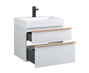 English Elm VELA 24 Inch Wall Mounted Bathroom Vanity with Integrated Acrylic Sink, Dual Wood Handles, Soft-Close drawers and Organizer White W3235P327448