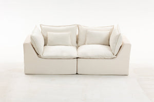 English Elm 74.8" Oversized Modular Cloud Sofa Deep Seat Cotton Linen Upholstered Living Room Couch Ancient White W2530P458026
