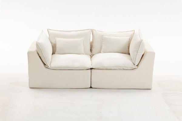 English Elm 74.8" Oversized Modular Cloud Sofa Deep Seat Cotton Linen Upholstered Living Room Couch Ancient White W2530P458026
