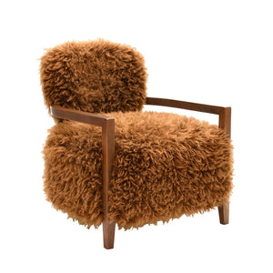 English Elm 1Pc Accent Chair - Cozy Faux Fur Upholstery With Stylish Wooden Arms, Perfect For Modern Living Spaces B2741P401375