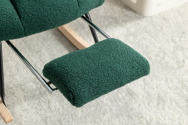 English Elm 067-teddy Fabric High Back Nursery Rocking Chair with Adjustable Footrest and Storage Pocket Green W527P420896