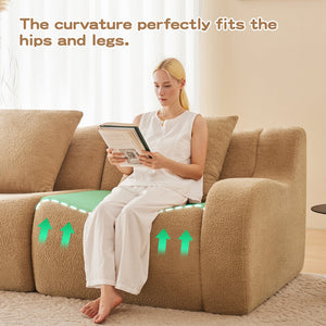 English Elm Boneless Sofa: Plush 3-Seat Camel Teddy Fabric With Non-Slip Base, Stylish Curved Armrests & Comfort W714S01431