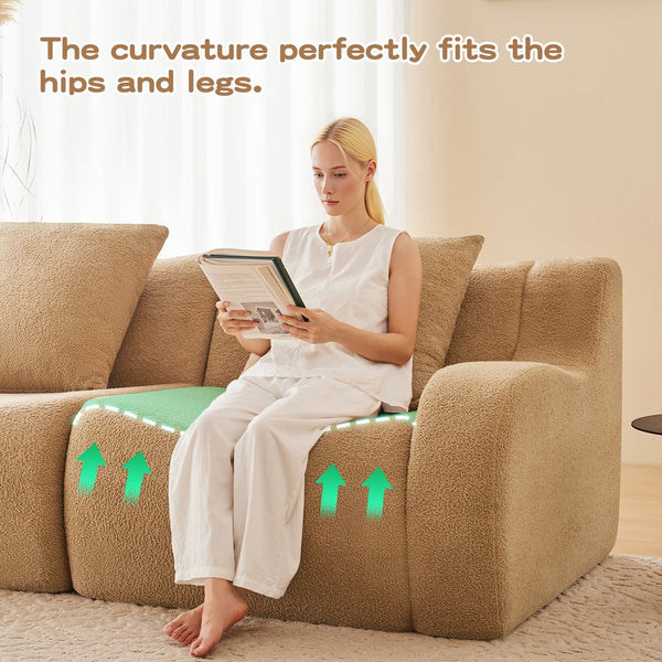 English Elm Boneless Sofa: Plush 3-Seat Camel Teddy Fabric With Non-Slip Base, Stylish Curved Armrests & Comfort W714S01431