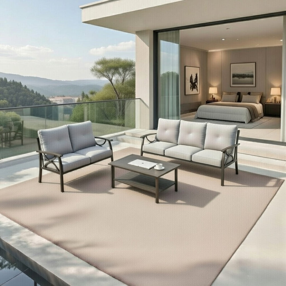 English Elm 3-piece Outdoor Steel Patio Conversation Set with Thick Cushions and Coffee Table Gray B082S00129