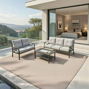 English Elm 3-piece Outdoor Steel Patio Conversation Set with Thick Cushions and Coffee Table Gray B082S00129
