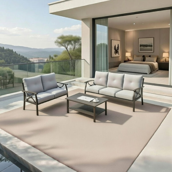 English Elm 3-piece Outdoor Steel Patio Conversation Set with Thick Cushions and Coffee Table Gray B082S00129