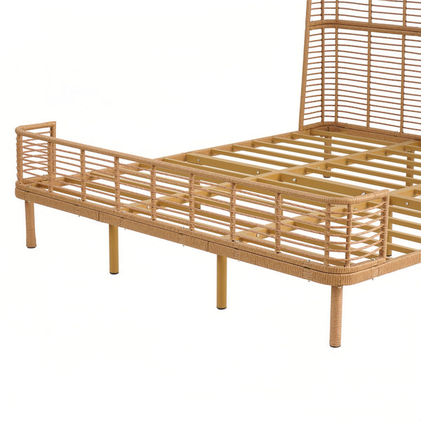 English Elm Christopher Knight Home® - California King Handcrafted PE Wicker Bed with Wingback Headboard, Metal Frame Support, Breathable Design N758P294474N