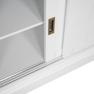 English Elm 83.4"Tall White Bookshelf Suite With Led Lighting, Sliding Doors & Drawers For Stylish Storage Solutions N751S059620K