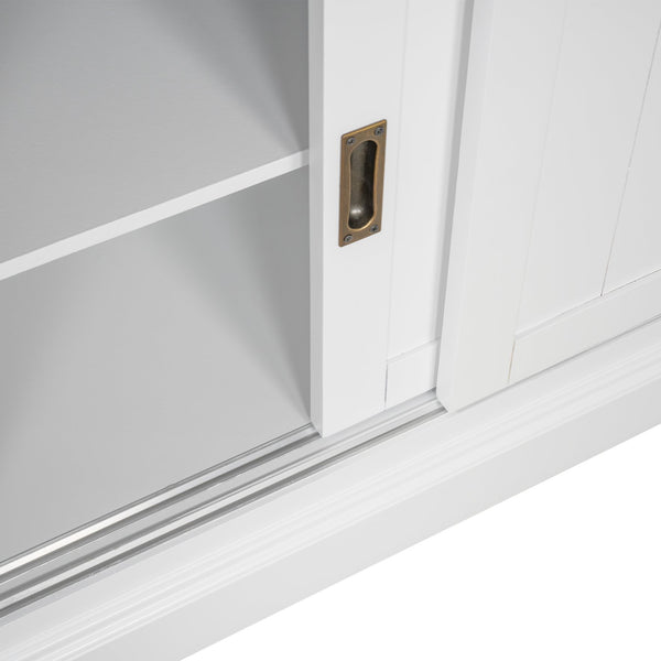 English Elm 83.4"Tall White Bookshelf Suite With Led Lighting, Sliding Doors & Drawers For Stylish Storage Solutions N751S059620K