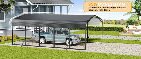English Elm 15x25ft Steel Carport Heavy Duty Outdoor Shelter for Trucks Boats and Tractors W1820S00024