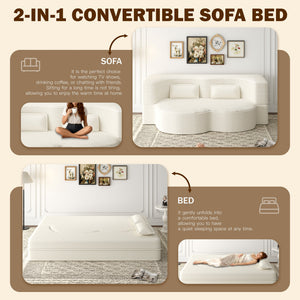 English Elm Modern Full Size Folding Sofa Bed with Plush Corduroy, 2 Pillows, 15" Foam Mattress, No Assembly Required Beige+White W1885P347080