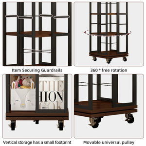 English Elm 5 Tier Rotating Corner Bookcase Rustic Brown Steel Wood Spinning Floor Shelf W2641P399191
