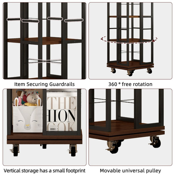 English Elm 5 Tier Rotating Corner Bookcase Rustic Brown Steel Wood Spinning Floor Shelf W2641P399191