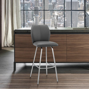 English Elm Mirano 26" Counter Stool - Stylish Gray Faux Leather & Brushed Stainless Steel For Modern Homes B2736P268601