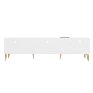 English Elm Modern TV Stand with 3 Drawers & 4 Open Shelves, 80" Media Console White+Wood, Cable Management, P2 Board N710P234108K