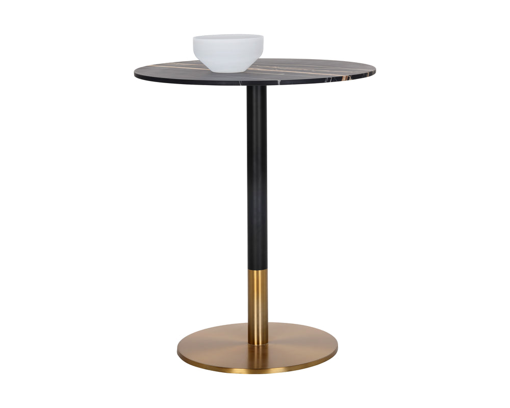 Sunpan Massie Round Bar Table – Art Deco Style with Elegant Black Marble Top and Striking Gold Accents