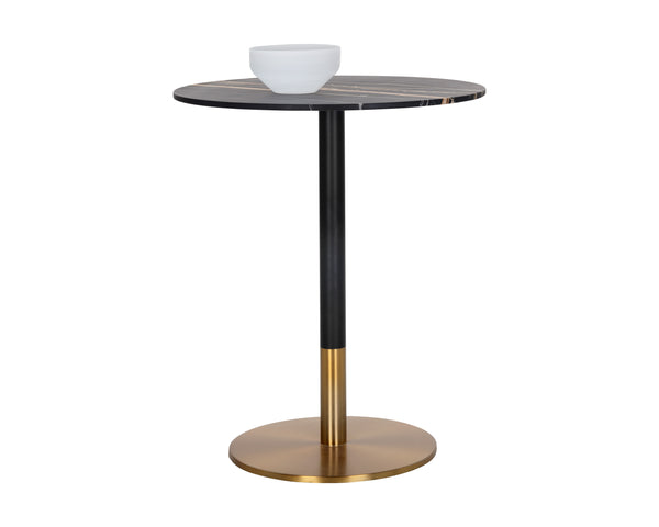 Sunpan Massie Round Bar Table – Art Deco Style with Elegant Black Marble Top and Striking Gold Accents