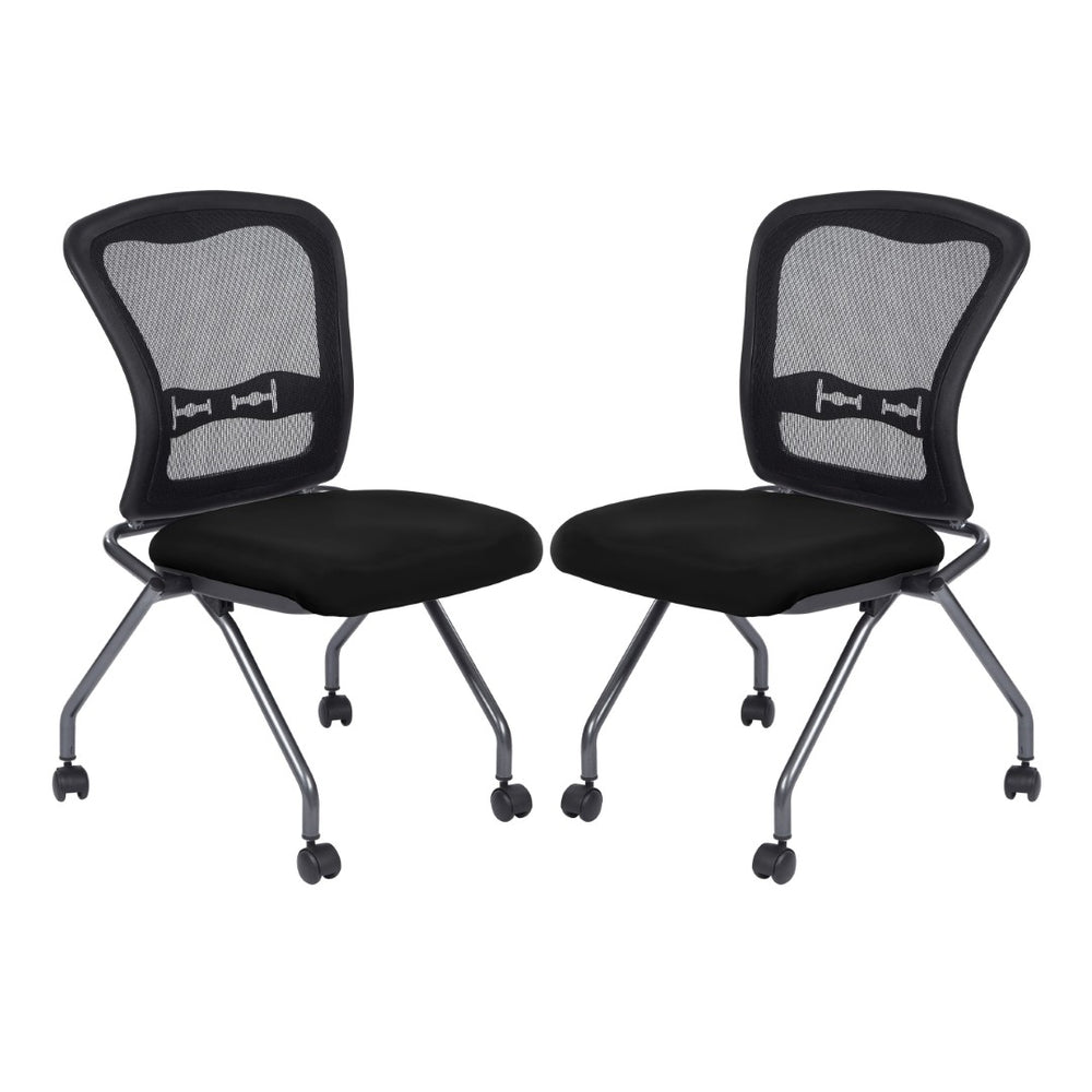 OSP Home Furnishings Soft-flex Pro-line Ii Mesh Back Folding Chair with Lumbar Support and Nesting Storage B Grade Fabric 84220-B
