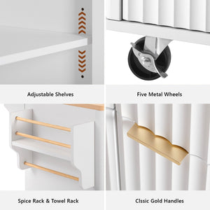 English Elm K&k Fluted Rolling Kitchen Island Faux Marble Top Power Outlet Storage Drawers White N707P353945W