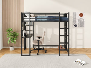 English Elm Loft Bed With Desk And Storage, Metal Twin Loft Frame For Kids Teens - Stylish Space Saver In Black W2904S00002