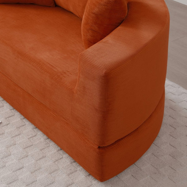 English Elm Convertible Corduroy Floor Futon Sofa Foldable Foam Lounge Bed for Any Room Orange W2677P487206