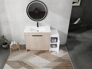 English Elm 48 Inch Freestanding Bathroom Vanity With Ceramic Sink, Soft-Close Doors & Ample Storage Solutions W999S00306