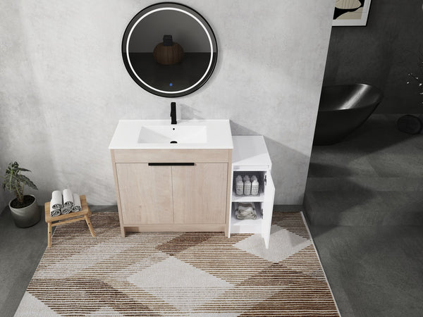 English Elm 48 Inch Freestanding Bathroom Vanity With Ceramic Sink, Soft-Close Doors & Ample Storage Solutions W999S00306