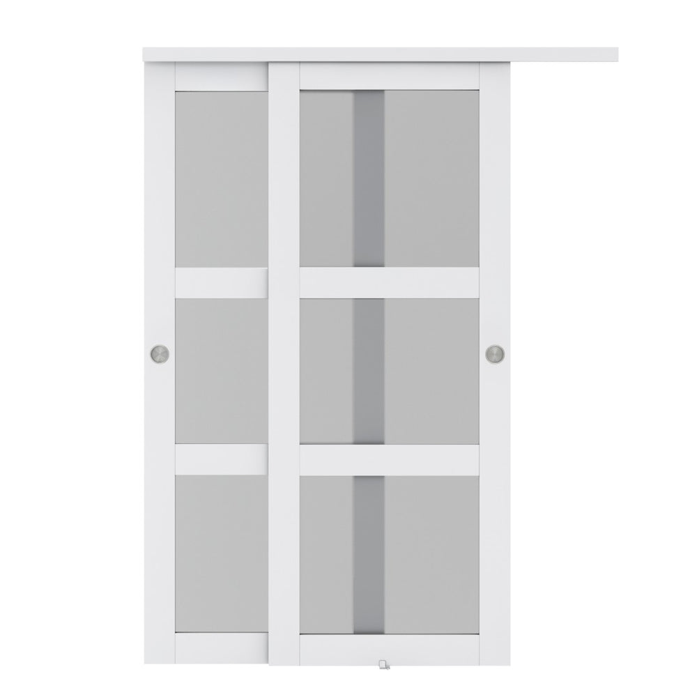 English Elm 30 in Matte Mdf Bi-fold Door with Frosted Glass Panels Hardware and Handle Included B2763P483207