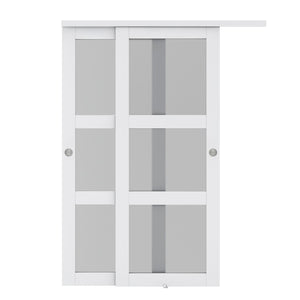 English Elm 30 in Matte Mdf Bi-fold Door with Frosted Glass Panels Hardware and Handle Included B2763P483207
