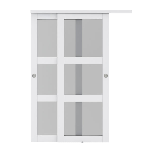 English Elm 30 in Matte Mdf Bi-fold Door with Frosted Glass Panels Hardware and Handle Included B2763P483207