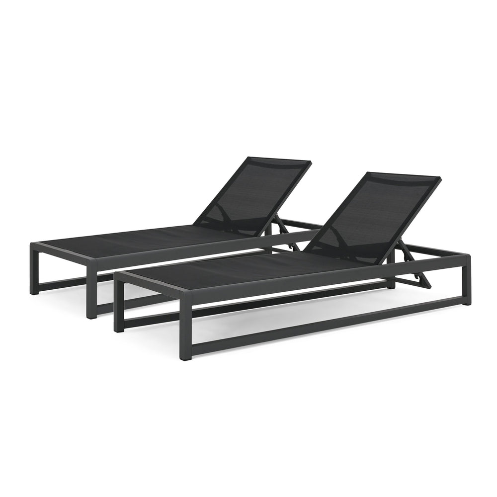 English Elm Christopher Knight Home® - MODESTA Chaise Lounge Set with Rust‑Resistant Aluminum Frame, Breathable Mesh, 5‑Position Adjustable Comfort Black+Grey 62397.00BLKMP2