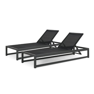 English Elm Christopher Knight Home® - MODESTA Chaise Lounge Set with Rust‑Resistant Aluminum Frame, Breathable Mesh, 5‑Position Adjustable Comfort Black+Grey 62397.00BLKMP2