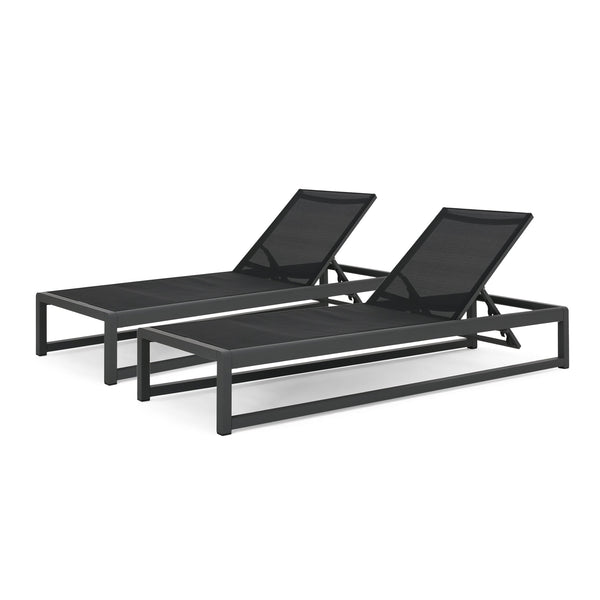 English Elm Christopher Knight Home® - MODESTA Chaise Lounge Set with Rust‑Resistant Aluminum Frame, Breathable Mesh, 5‑Position Adjustable Comfort Black+Grey 62397.00BLKMP2