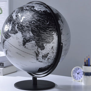 English Elm 20.5" Black Silver Sculptural Globe with Raised Relief Continents for Executive Desk B072116019
