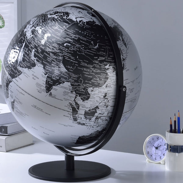 English Elm 20.5" Black Silver Sculptural Globe with Raised Relief Continents for Executive Desk B072116019