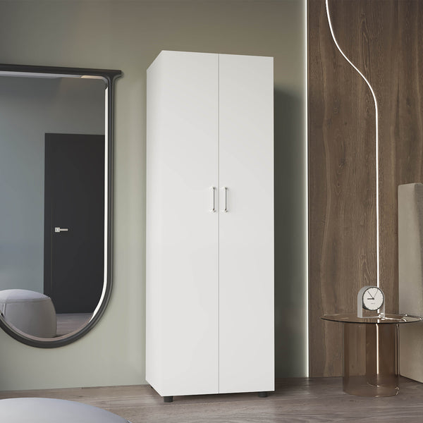 English Elm Armoire, Spacious Engineered Wood Wardrobe with Two Drawers, Hanging Rod and Hidden Storage Appeal White 77.95 L x 18.5 W x 3.15 H B097S00190