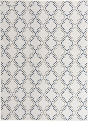 Unique Loom Outdoor Trellis Parmaklik Machine Made Lattice Rug Ivory, Navy Blue/Gray 9' 0" x 12' 2"