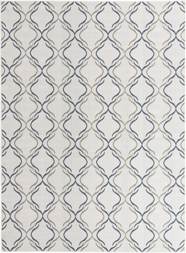 Unique Loom Outdoor Trellis Parmaklik Machine Made Lattice Rug Ivory, Navy Blue/Gray 9' 0" x 12' 2"