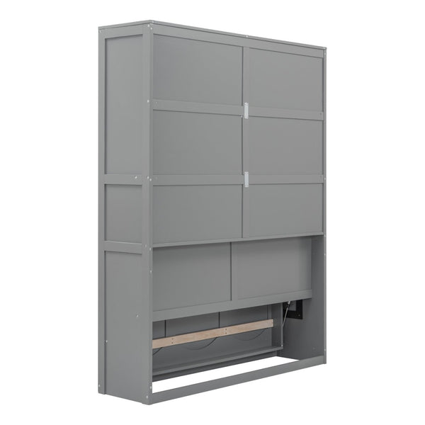 English Elm Queen Murphy Wall Bed with Integrated Shelving Foldable Mdf Cabinet for Guest Rooms Gray LP000693AAE-4