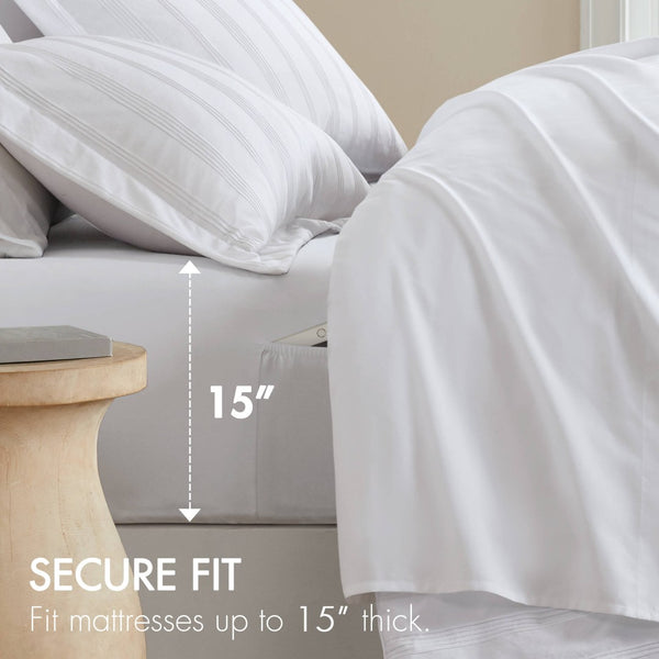 English Elm 7-piece Cal King Woven Stripe Comforter Set Neutral Polyester Bedding for Modern Rooms B035P463214