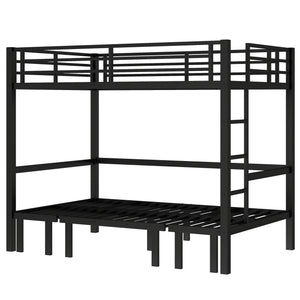 English Elm Full Metal Bunk Bed With Convertible Lower Sofa, Safety Rails & Space-Saving Design In Black Finish W1580S00207