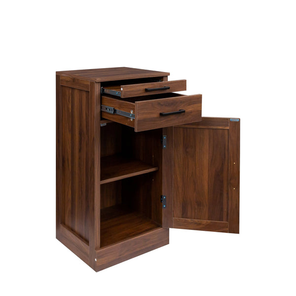 English Elm brown walnut modular wine bar cabinet with hutch, buffet storage, drawer & shelf for dining room W331P213375