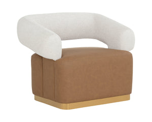 Sunpan Aggie Swivel Lounge Chair - Mid-century Accent With Copenhagen Olive Fabric & Gold Base Elegance Brown Fabric ,Faux Leather 111483