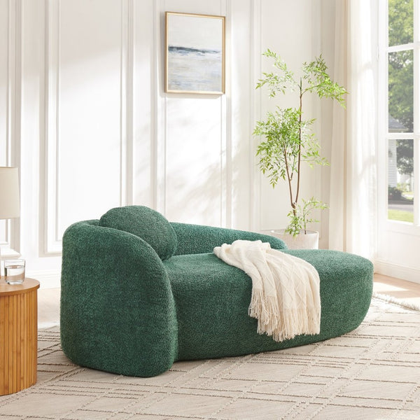 English Elm Modern Oval Bouclé Lounge Chair with Sculpted Armrest for Bedroom or Living Room Green W487P456127
