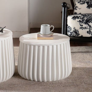 English Elm White Nesting Storage Tables with Lift Off Lid Curved Silhouette for Modern Living Rooms W3081P389055